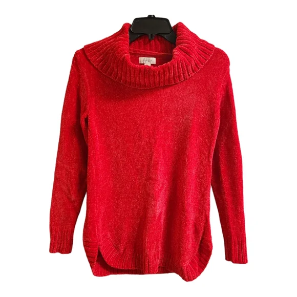 Style Tops Style Co Womens Petite Red Chenille Cowl Neck